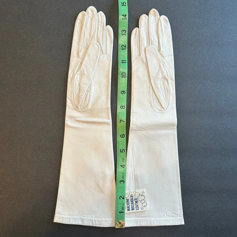 Vintage‎ White French Kid Skin Leather Gloves  Washable NOS